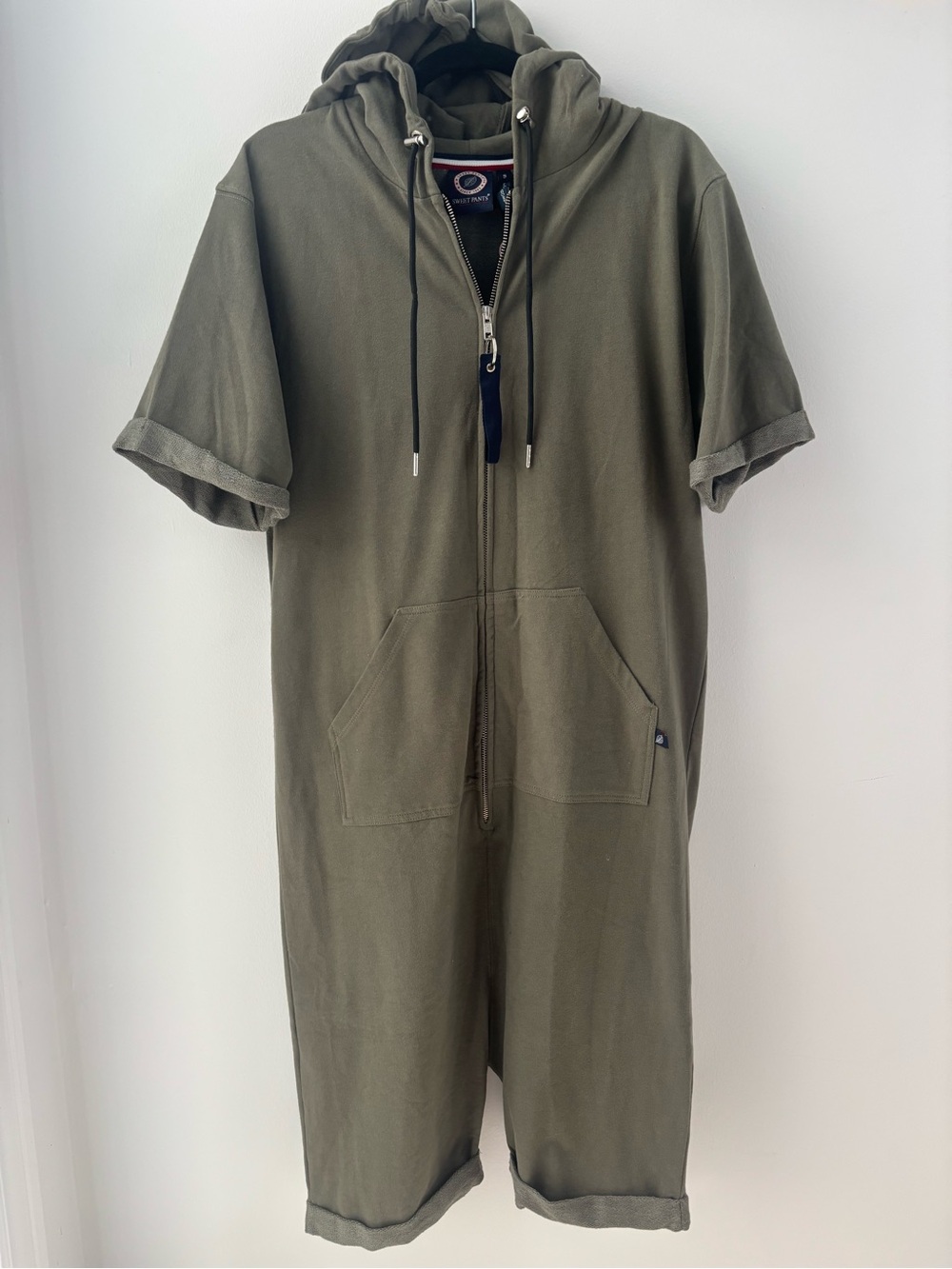 Olive Green Short-Sleeve Hooded Jumpsuit